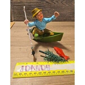 Wilton 1978 Cake Topper Fisherman in Boat w/Pole & Fish “Frustrated Fisherman”